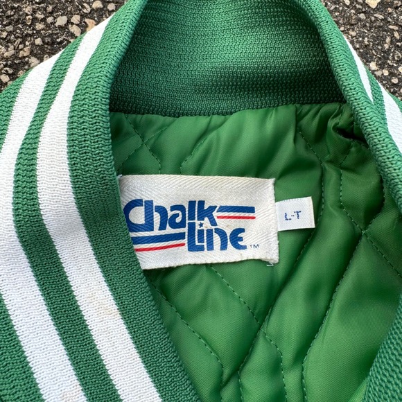 Vtg 80s Chalk Line Boston Celtics Satin Bomber Jacket Men's LT Spellout Green - Picture 6 of 7